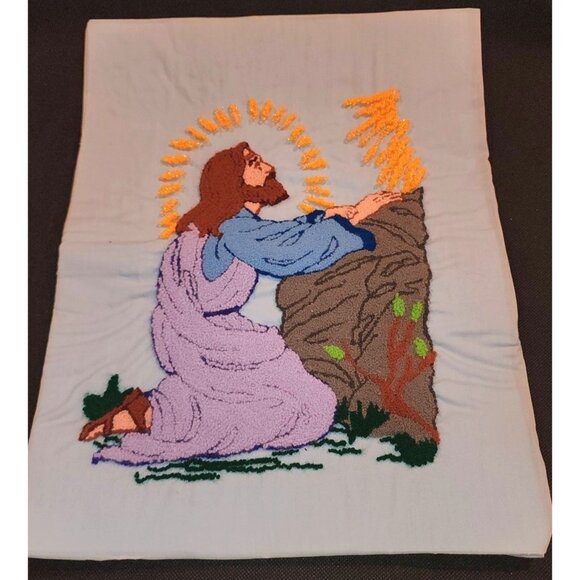 Vintage Embroidered Jesus Prayer Wall Hanging Tapestry Art - Picture 1 of 11